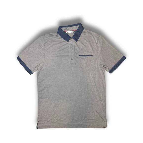 Travis Mathew Mens Polo Shirt Gray/Blue Size M Stylish & Comfortable Made In Per - Picture 2 of 6